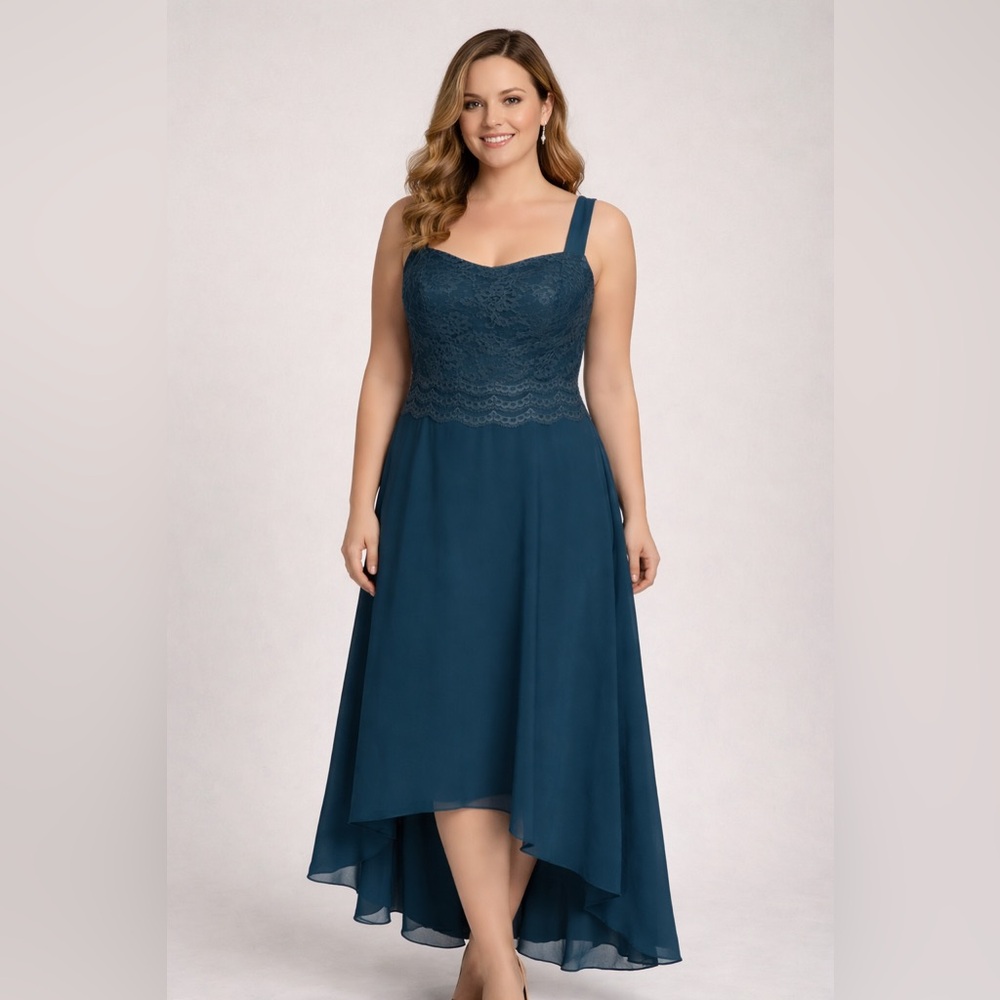 Sleeveless Teal Lace Bodice Maxi Dress